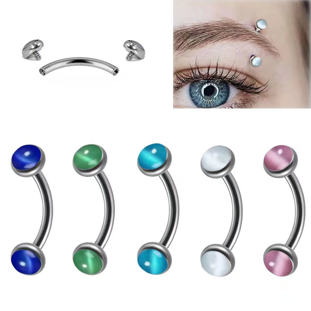 Rook Curved Barbell - 1Piece Eyebrow Piercing Banana Shape Opal