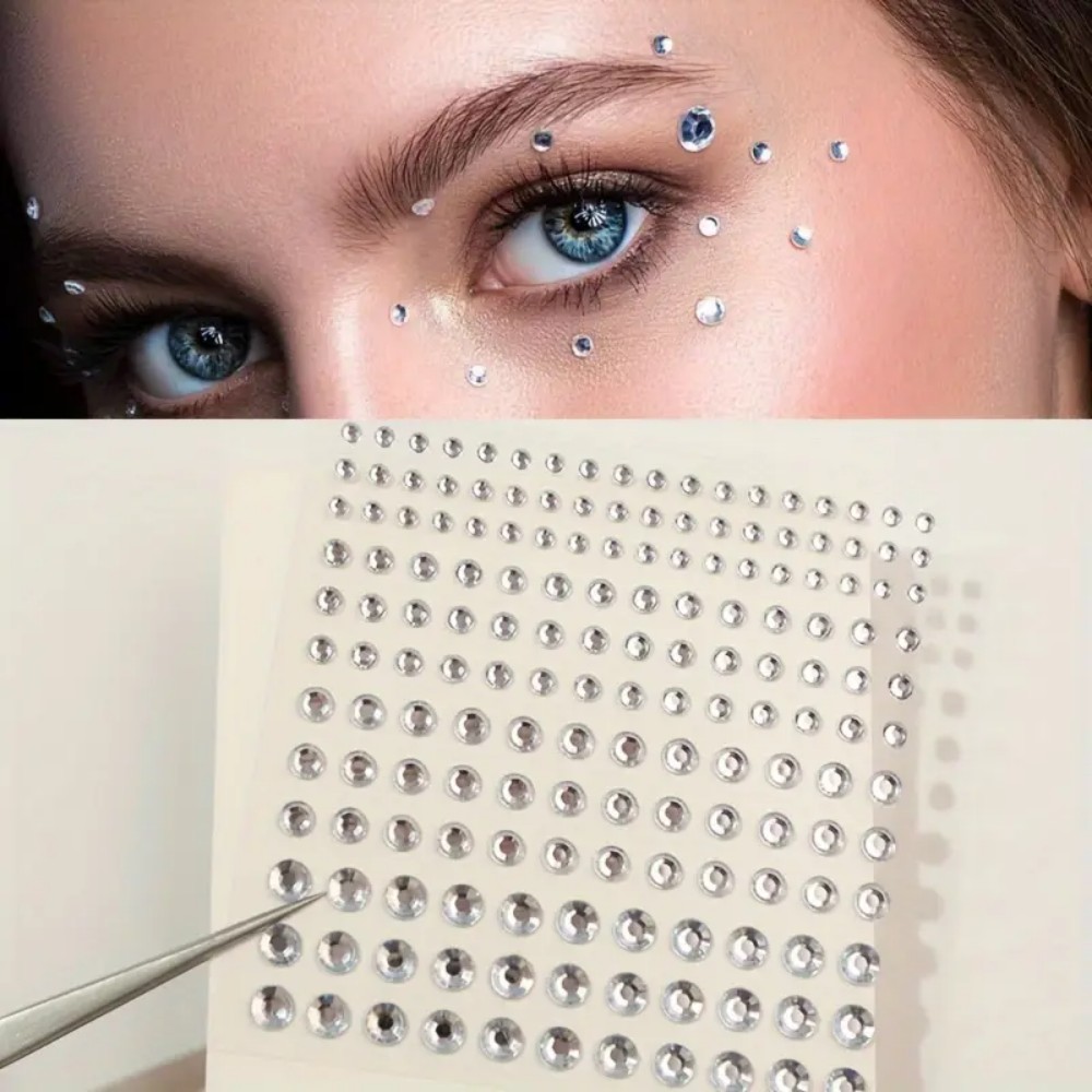 Body Jewelry Labret - 165pcs Self-Adhesive Rhinestone Stickers, White Round