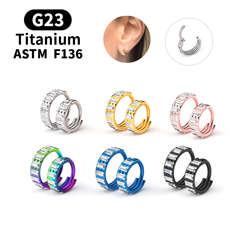 Body Jewelry Nipple Rings - G23 Titanium Zircon Hinged Segment Nose