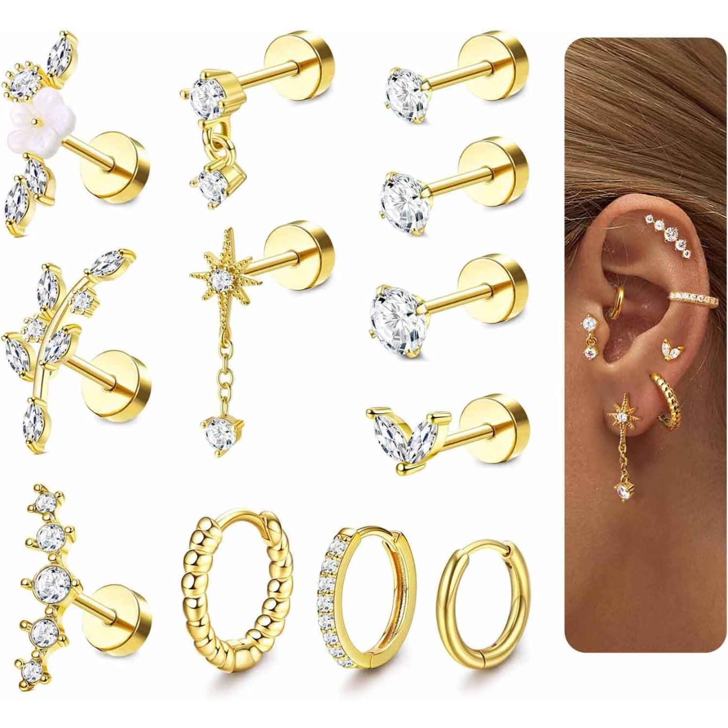 Conch Earring Hoop - Drperfect 12Pcs Helix Piercing Jewellery Surgical