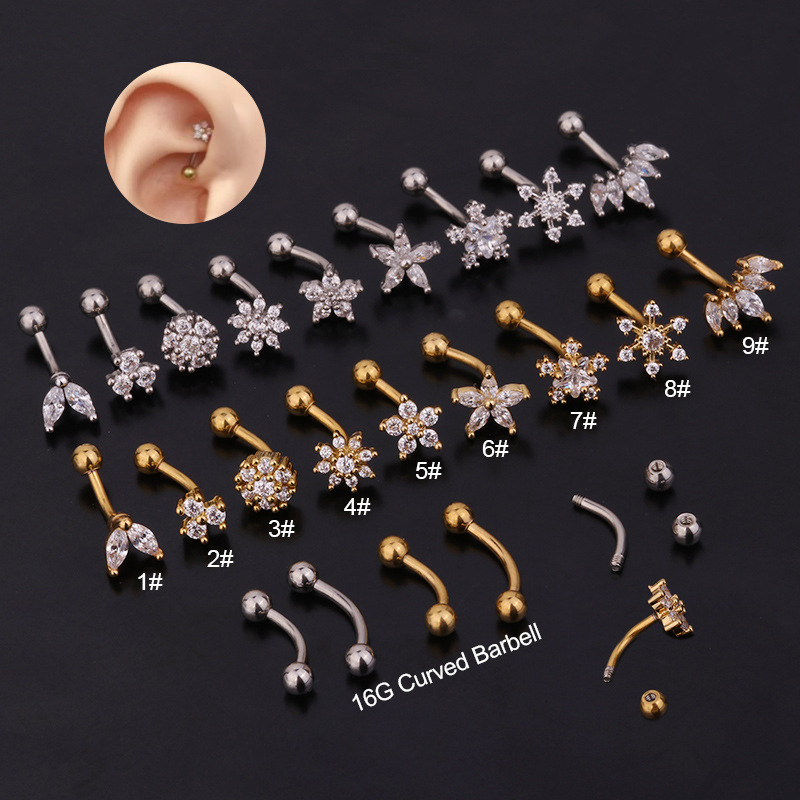 Rook Curved Barbell - 1PC Flower Crown CZ Eyebrow Ring