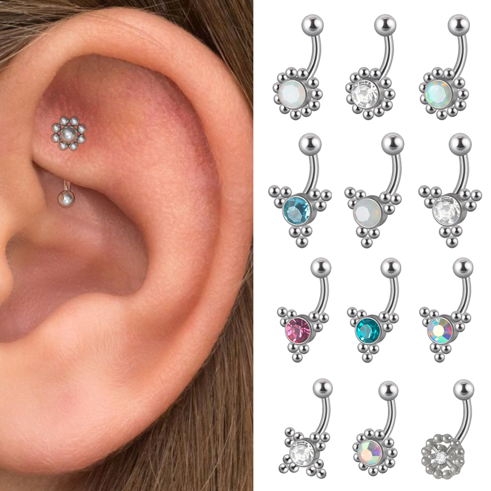 Rook Curved Barbell - 1PC G23 TItanium 16G Crystal Rook