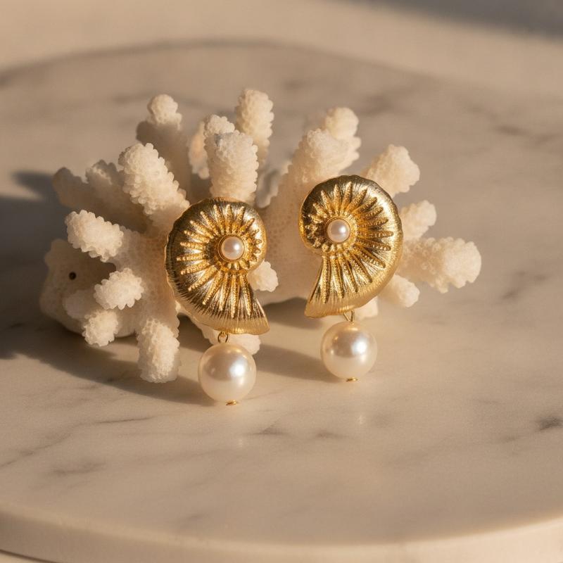 Conch Earring Hoop - 2Pcs Simulated Pearl Conch Earrings Ocean