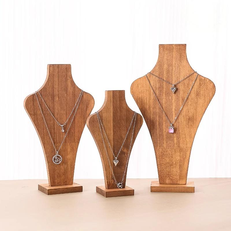 Body Jewelry Display - Walnut Wood Detachable Mannequin Necklace Display