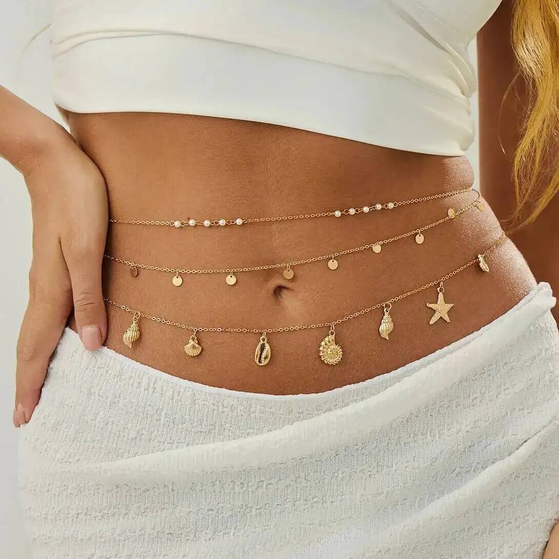 Body Jewelry Waist Chains - IngeSight.Z 3Pcs/Set Boho Starfish Conch Pendant