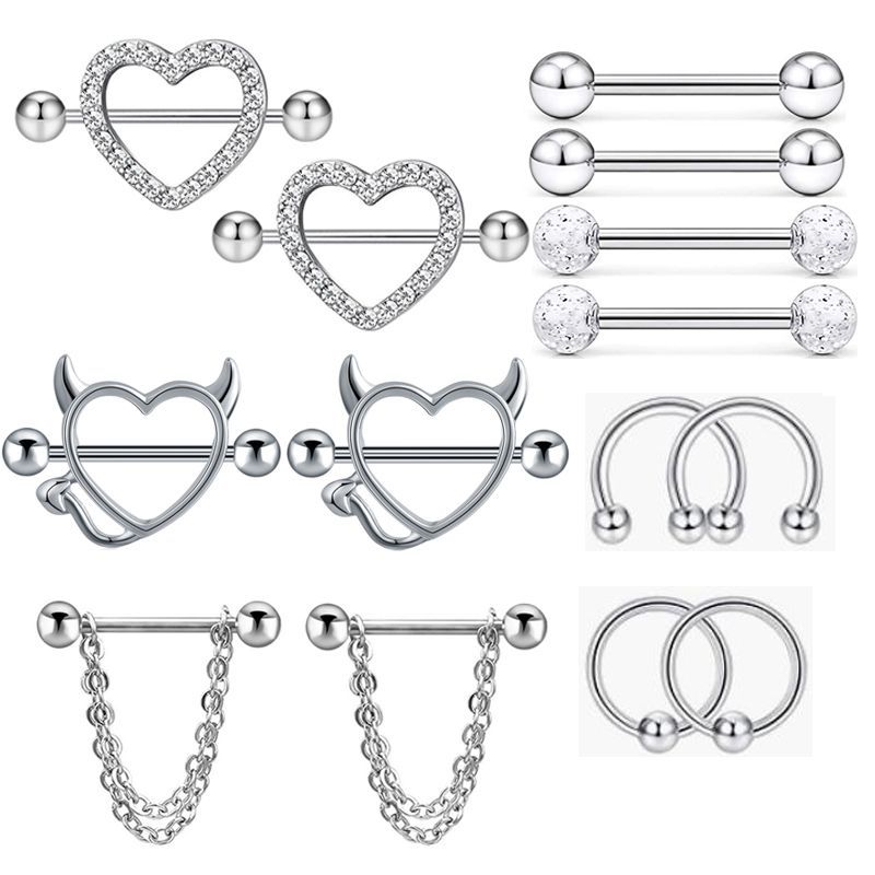 Body Jewelry Nipple Rings - 14G Stainless Steel Nipple Tongue Rings