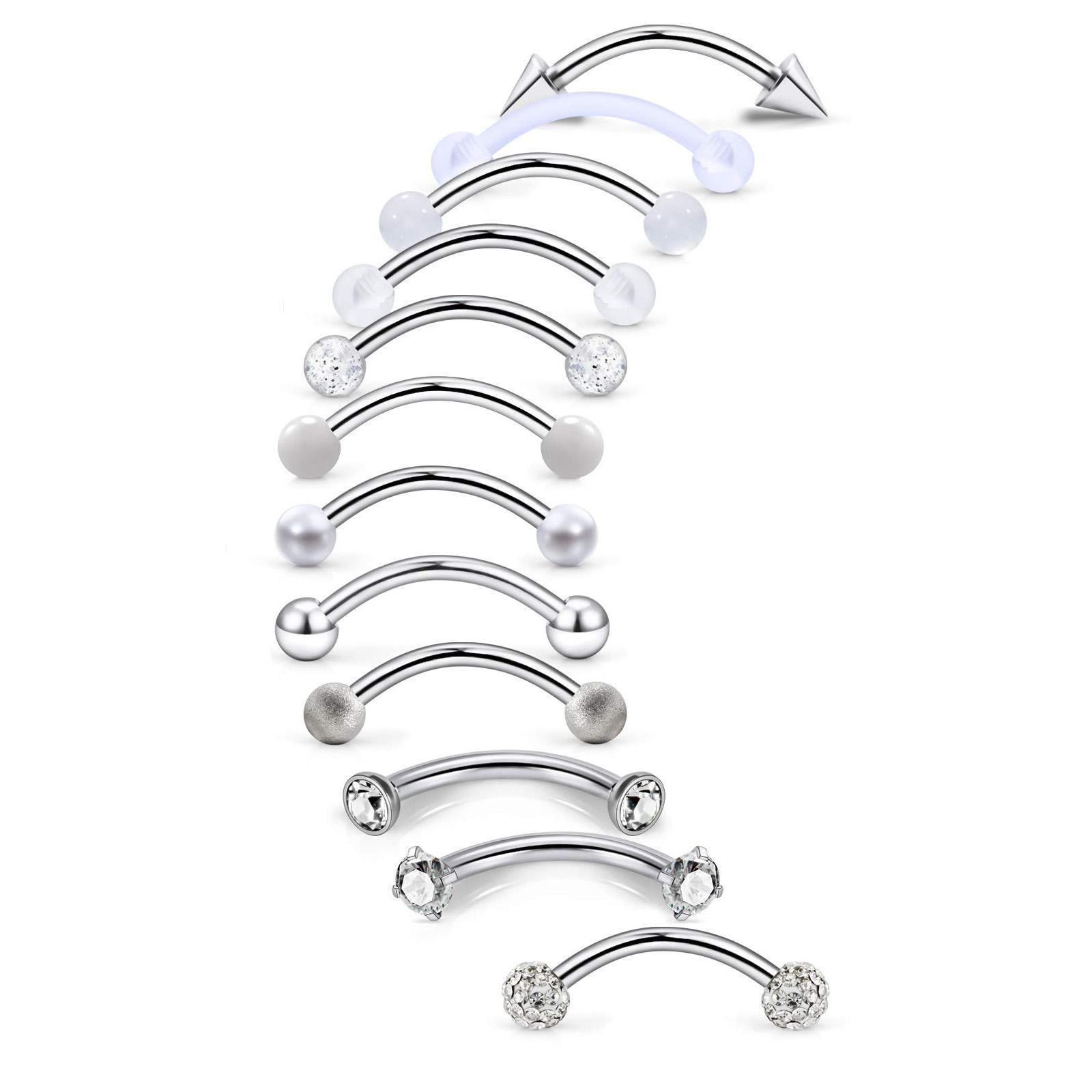 Rook Curved Barbell - 10/11/12pcs 16G Stainless Steel Curved Barbell
