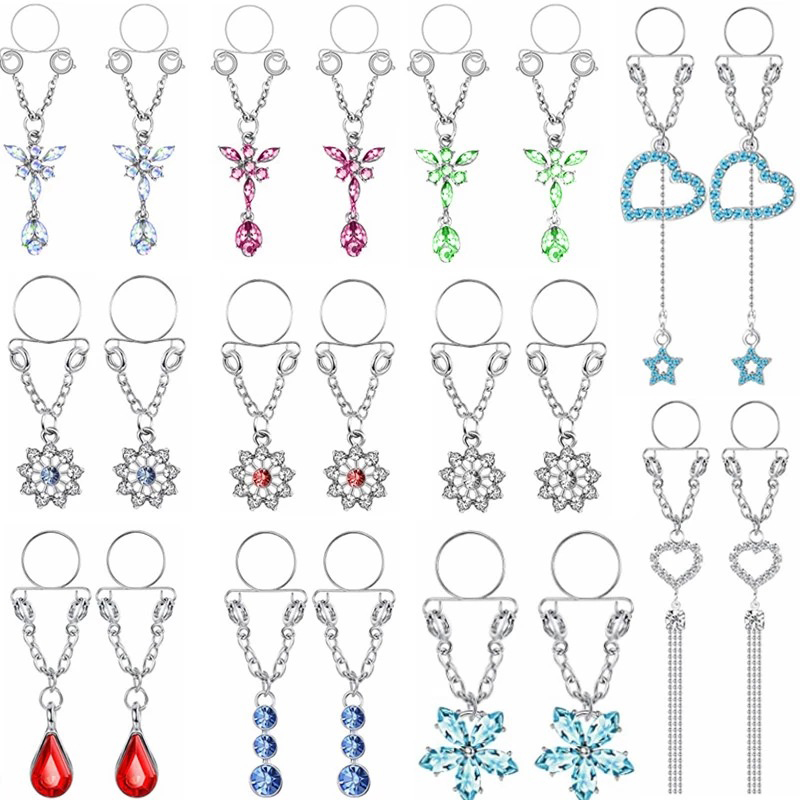 Body Jewelry Nipple Rings - New 1 Pair Sexy Tassel Crystal