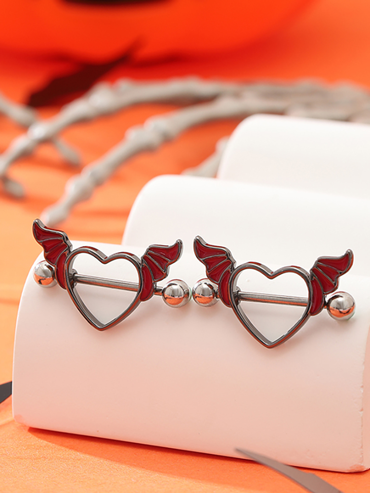 Body Jewelry Nipple Rings - KUNIU2pcs Punk Dark Heart Wings Halloween