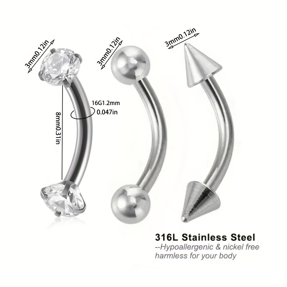 3pcs 16G Rook Earrings Stainle - Rook Curved Barbell recension och pris