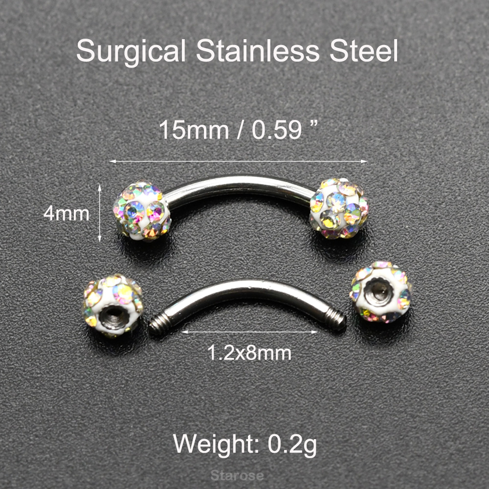 2Pcs 4mm Crystal Ball Curved B - Nipple Bar Curved recension och pris