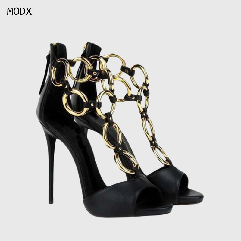 Women Black Leather Gold Chain - Body Jewelry Back recension och pris