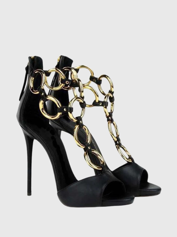 Women Black Leather Gold Chain - Body Jewelry Back recension och pris
