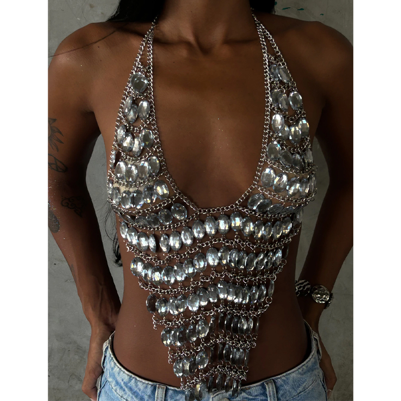 Handmade Backless Rhinestone S - Body Jewelry Bra recension och pris