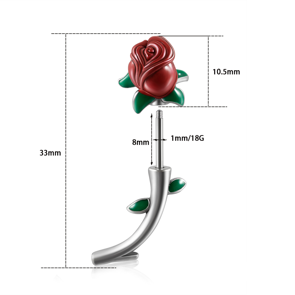 1PC Surgical Steel  Red Rose F - Rook Curved Barbell recension och pris