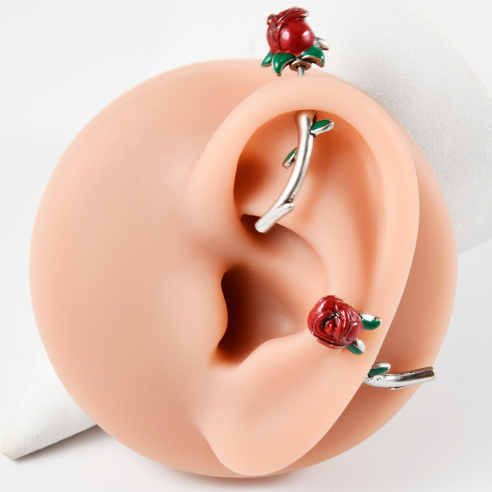 1PC Surgical Steel  Red Rose F - Rook Curved Barbell recension och pris