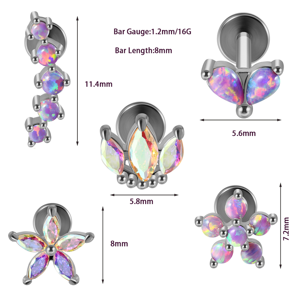 1PC Stainless Steel Opal Flowe - Body Jewelry Labret recension och pris