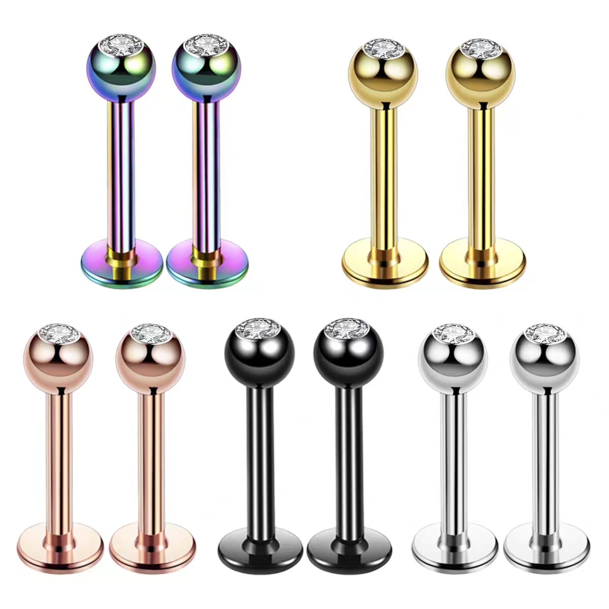16G Surgical Steel Ball Top CZ - Body Jewelry Labret recension och pris