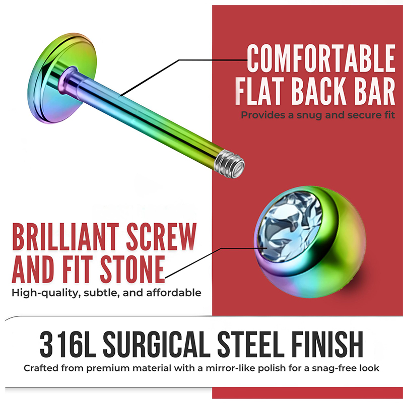 16G Surgical Steel Ball Top CZ - Body Jewelry Labret recension och pris